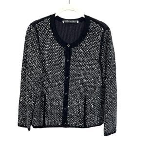 Diane Von Furstenberg Mixed Knit Wool Cardigan Women's S Black Gray